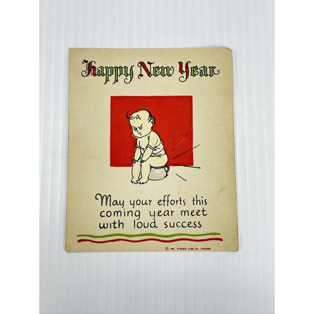 Vintage Novelty Card Happy New Year Baby Farting Pooping Humor Funny No Writing